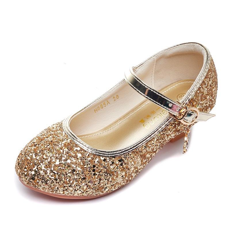 Children's High Heels Fashion Spring Autumn Girls' Single Shoes Little Girls gold silver Non-Slip Shoes Host Performance Shoes