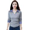 Women's Versatile Two-Piece Look Stitching Polo - Slimming Long Sleeve Top for Spring 2025.