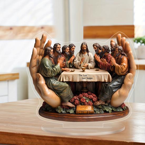 Christian Christmas Decor 2D Last Supper Acrylic Sign with Base Religious Christmas Ornaments for Desk Shelf Mantel Windowsill Table Home Holiday