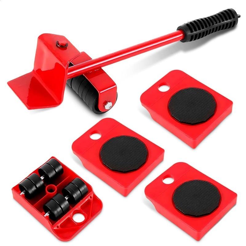 

5pcs Heavy Duty Furniture Lifter Mover Tool Set 360° Rotatable 4‑Wheel Furniture Sliders with Carbon Steel Pad Easy Moving for Sofa Fridge Cabinet червоний