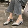 Internet Celebrity Thick High Heel Beautiful Pointed Toe Single Shoes Women's Spring 2026 New French Slip-on Sandals