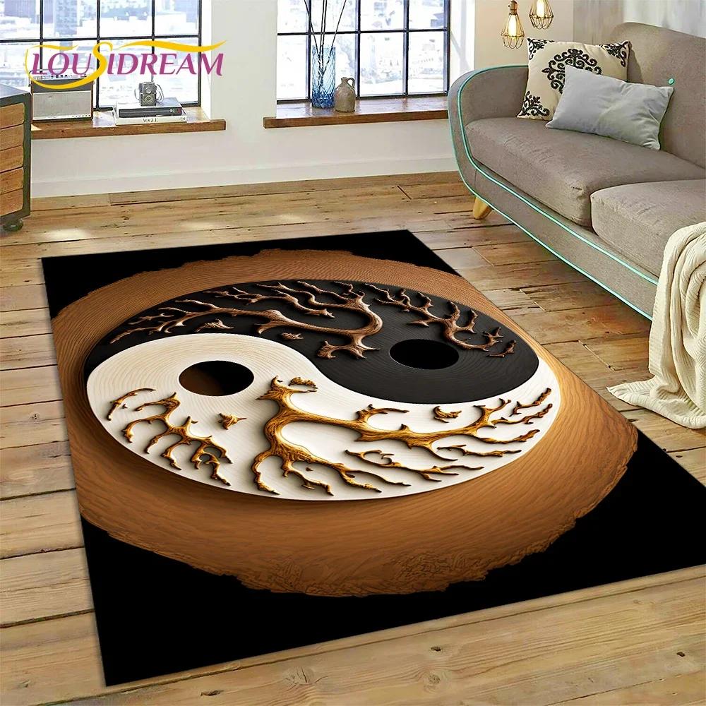 Alfombra Alfombrilla Decorativa 3D Yin Yang Naturaleza China Tai Chi Bagua para Decoración de Sala de Estar Dormitorio, Antideslizante para Sofá Felpudo Regalo