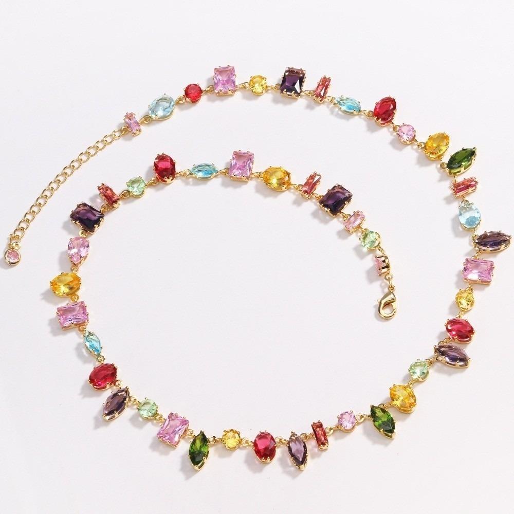 Colorful Zircon Necklace Bracelet Eariings Zircon Fashion Jewelry Accessory Evening Dinner