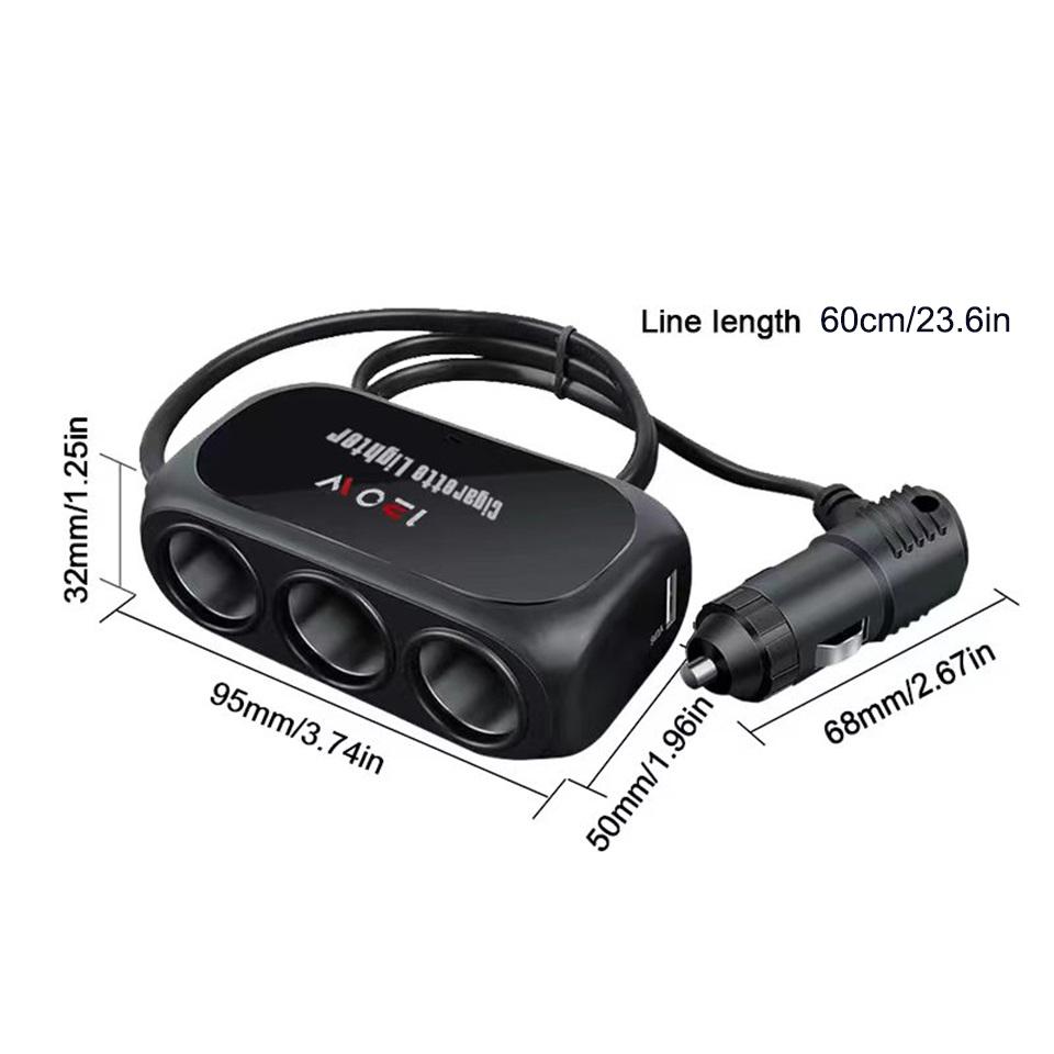 3 Socket Car Cigarette Lighter Splitter Dual USB LED Car Fast Charger 12V 24V Car Charger Adapter for lPhone GPS Dashcam
