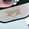 Bowknot Baked Paint Color Block Freshwater Pearl Stud Earrings