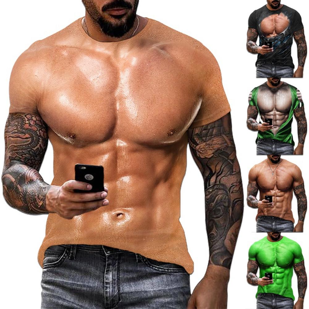ETST 03 Zomer herenmode trend gepersonaliseerde creativiteit 3D printen nep spier print T-shirt straat casual plezier korte mouwen S