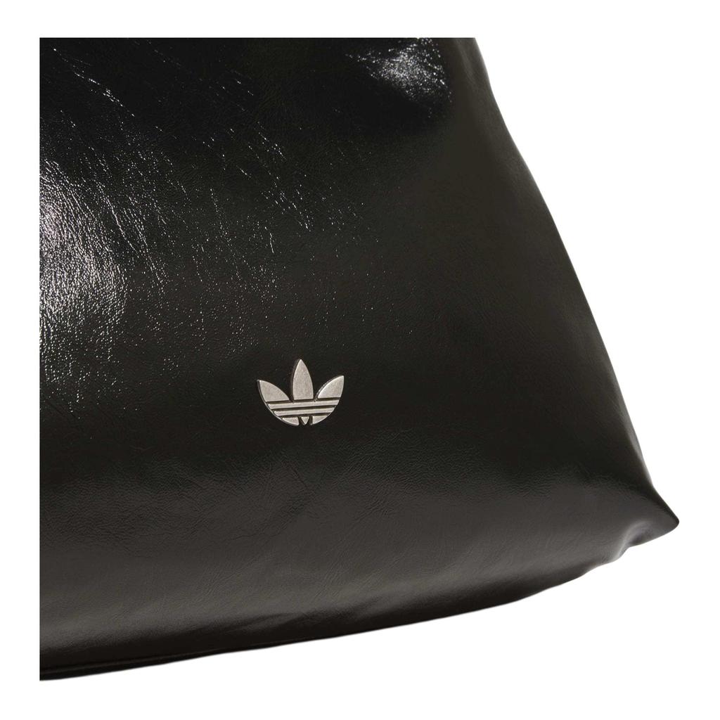 adidas Originals Trefoil Metal Logo Polyurethane Crossbody Shoulder Bag Large Women Bags Black KS5157