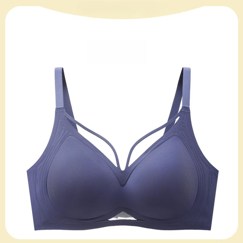 

Бесшовный бюстгальтер большого размера, тонкий дизайн без косточек, собирающий, топ с поддержкой, против провисания, пуш-ап 6XL синий