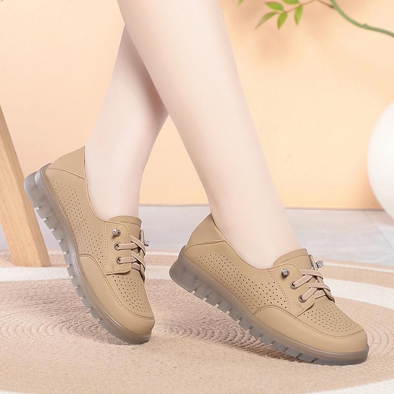 

Hollow-out Breathable Perforated Sandals, Soft-soled Women s Shoes, Comfortable Flat Women s Leather Shoes, Spring and Summer Single Shoes 40 абрикосовий