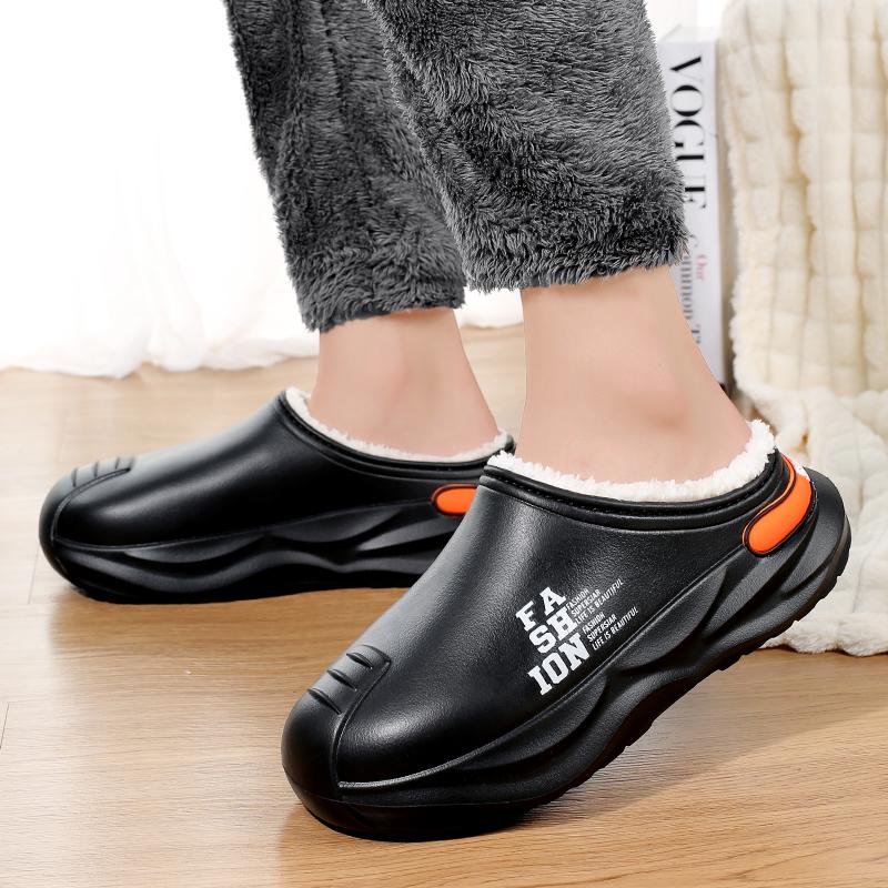 Men's Shoes Winter Warm Shoes Plush Lining Indoor Cotton Slippers Concise Platform Outdoor Kitchen Shoes House Waterproof Slippers
