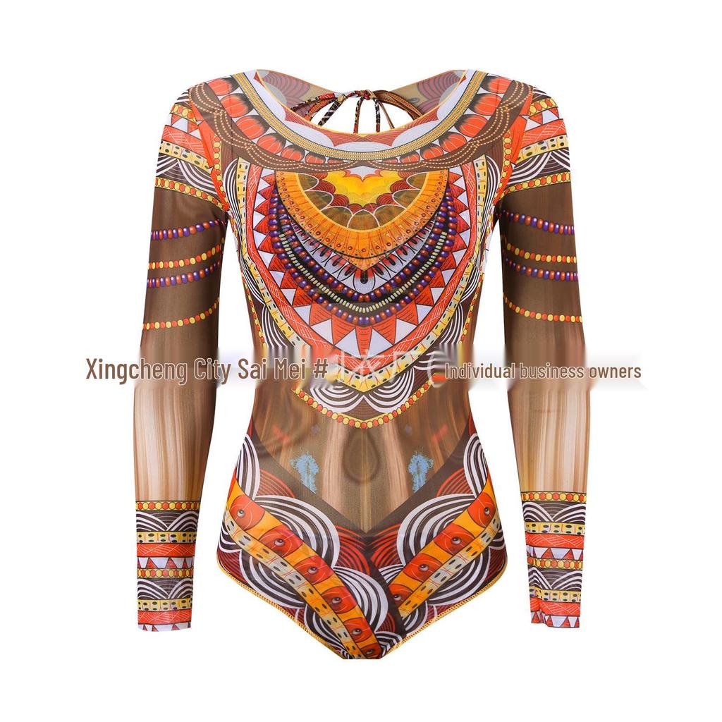 UPALNIK Mesh Long-Sleeve Sun Protection One-Piece Swimsuit for Women