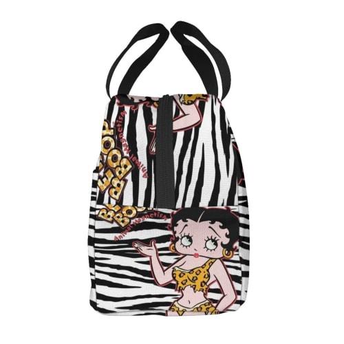 LDU Betty Boop Cartoon Black Lunch Bag, Bento Box, Insulated/Cooler Bag with Zipper, Compact, Soft Cooler Bag, Tote/Eco Bag