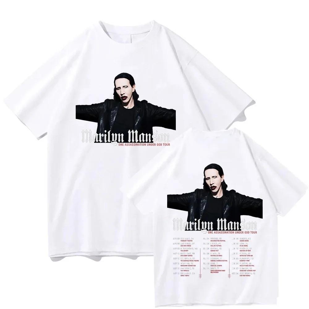 Marilyn Manson One Assassination Under God Tour Double-Sided T-Shirt Goth Industrial Metal Black Unisex Oversized Rock Concert Women And Men T-shirts