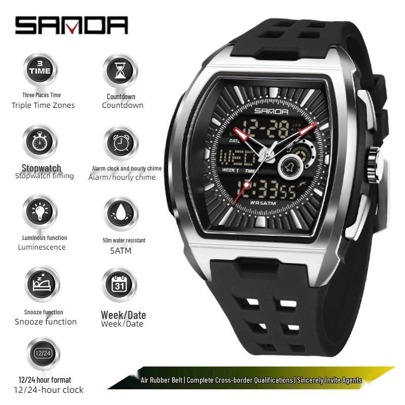 SANDA Trendy Student Men's Dual Display Electronic Watch with Snooze Alarm