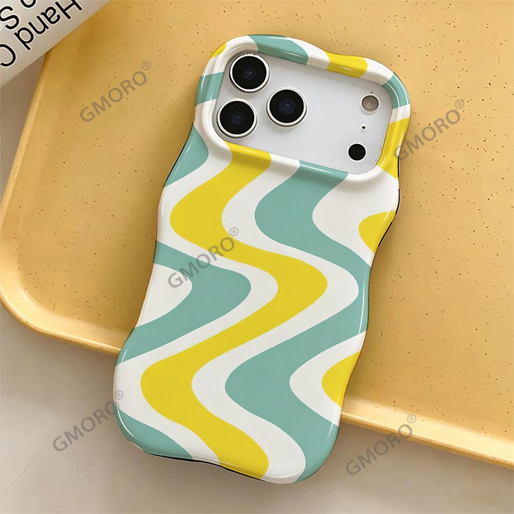 Summer Fresh Wind Macaron Wavy Lines Apple 17promax 2-in-1 Film Case iPhone16 Anti-drop