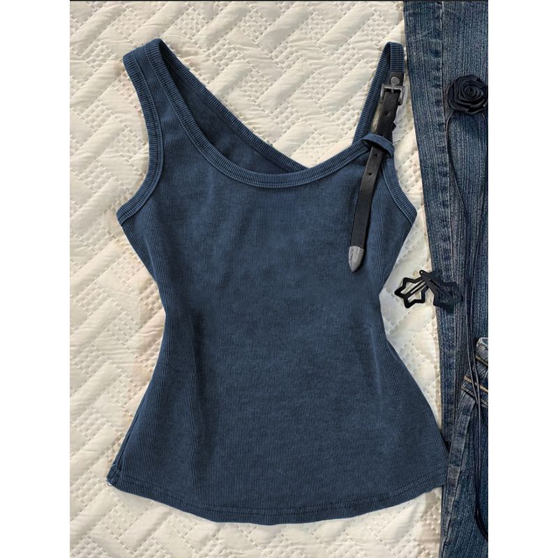

Seeya Homemade Original Green Belt Buckle Small Sling Vest Female Spring and Summer 2025 New Arrival Slim Fit Slimming Top Blue S