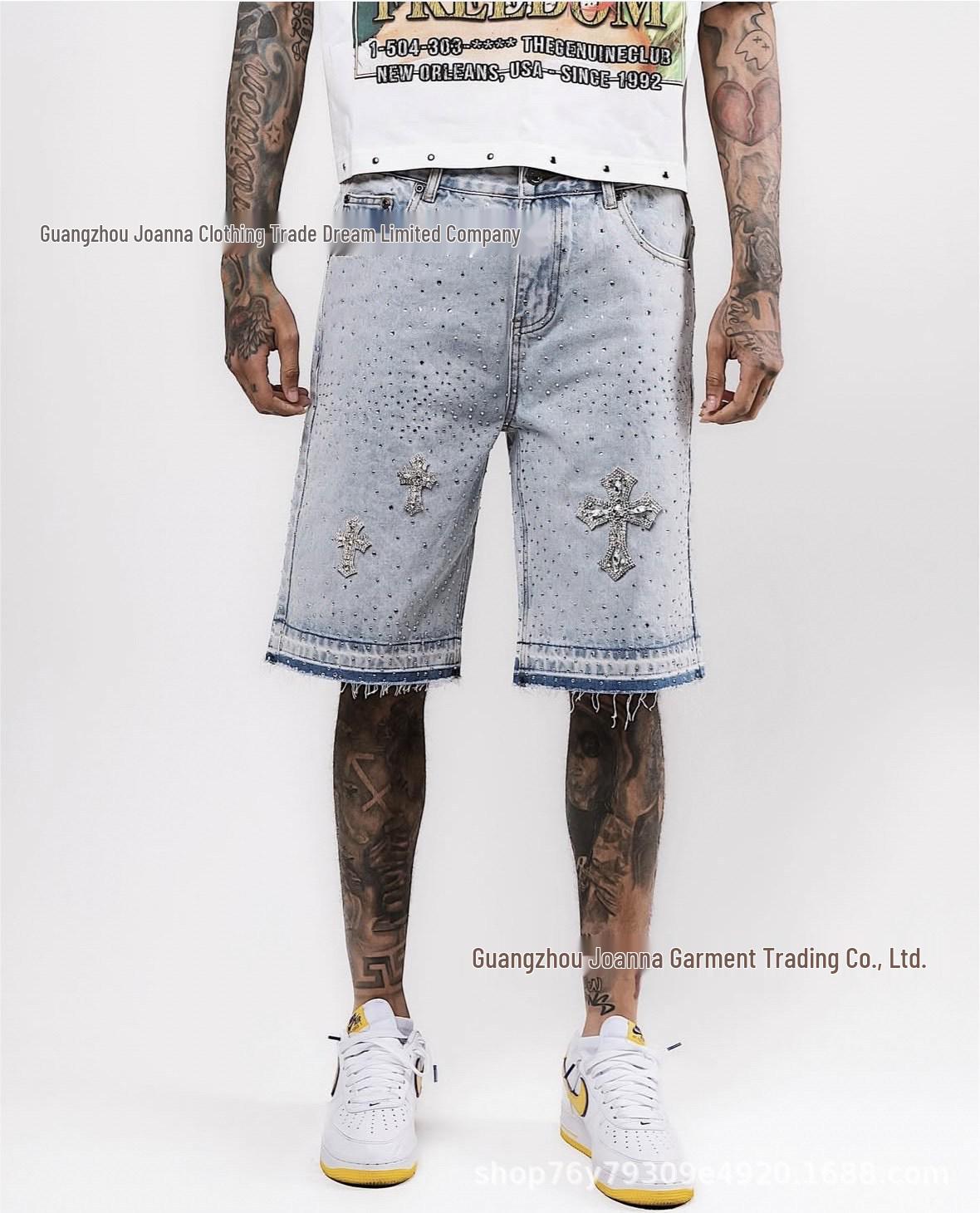 2026 Retro Cross Rhinestone Men s Jeans XXL