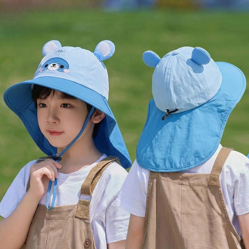 Kids Cartoon Sun Hat With Wide Brim For Summer Outdoor Protection