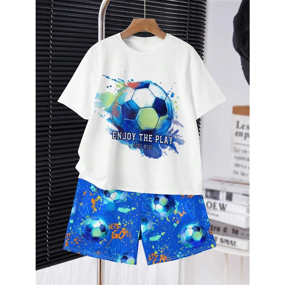 Tween Boy Casual And Simple Gaming Console Patterned Short Sleeve T-Shirt And Shorts Set, Suitable For Summer