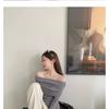 Early Autumn Off-Shoulder Slim-Fit Long-Sleeve T-Shirt for Women