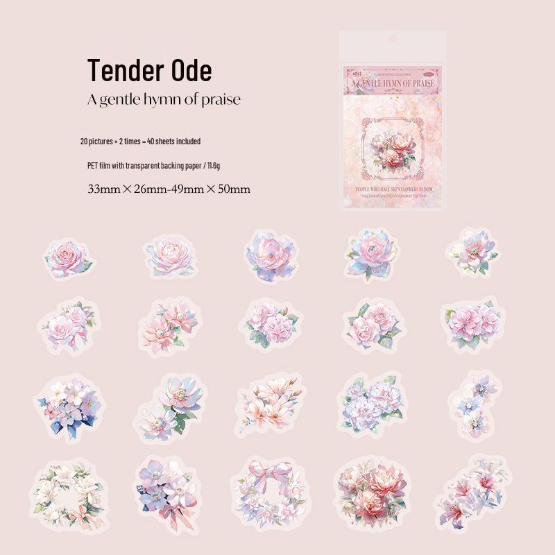 Flower Fantasy Illustration PET Sticker Pack: 40 Decorative Sheets for Journals & Collages