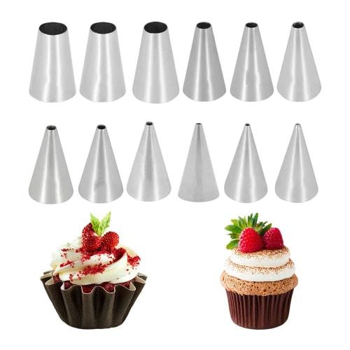 Set of 12 Stainless Steel Round Pastry Tips, Pastry Bags, Pastry Making Tools, Tips, Cake Decorating, Cookies, Macarons, DIY Baking Supplies (Silver)