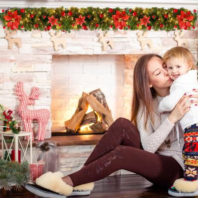 Christmas Illuminate Garland 8.8ft Rattan Christmas Battery Operated Artificial Flower Vine Plants Christmas Decorations
