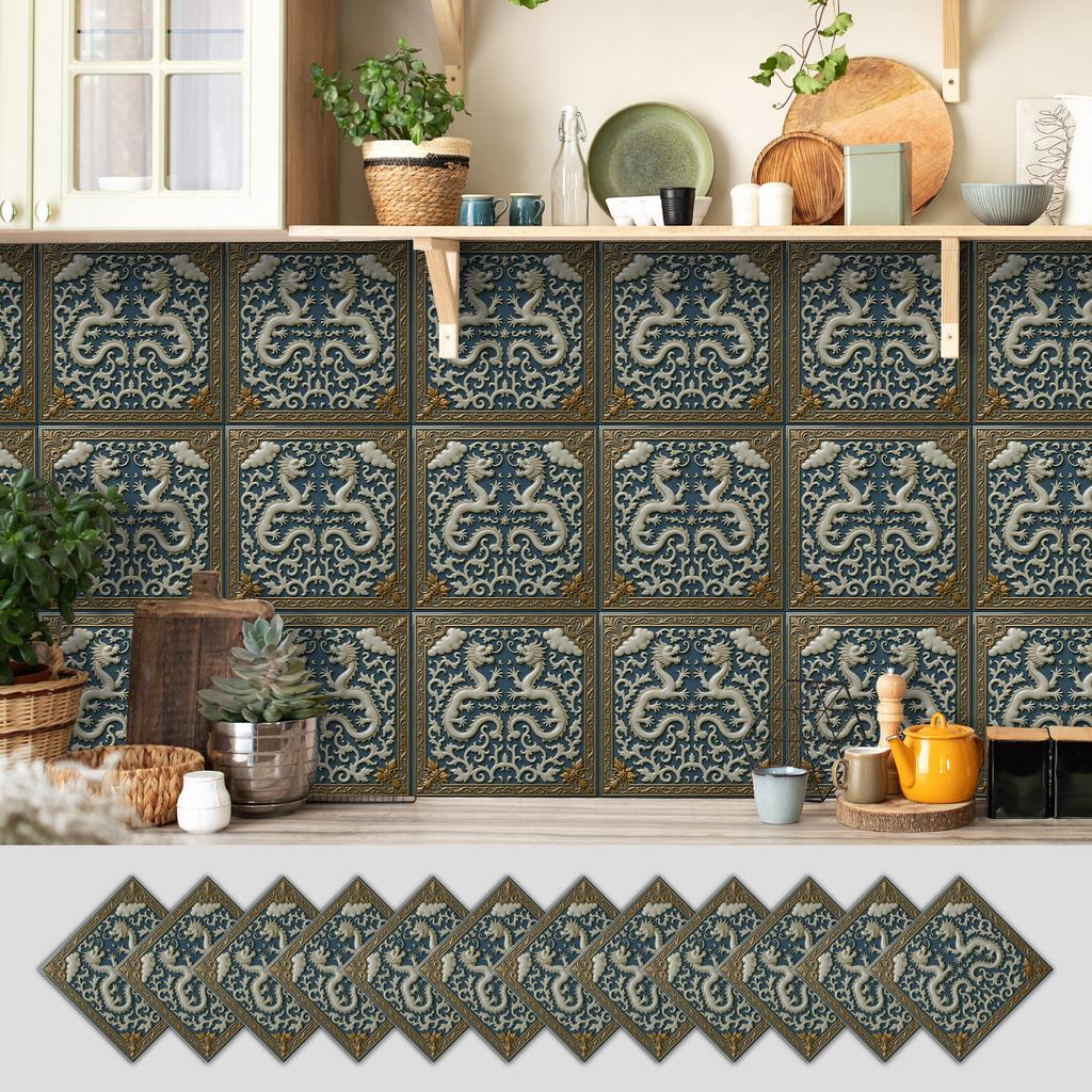 12 Self-adhesive Kitchen Waterproof and Oil-proof Wall Stickers, Bathroom Wall Decoration Renovation, Beautification Strong Wallpaper Stickers