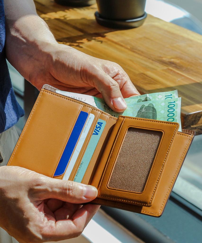 Matt Shrunken Leather Cowhide Men'S Medium Wallet [Brown]