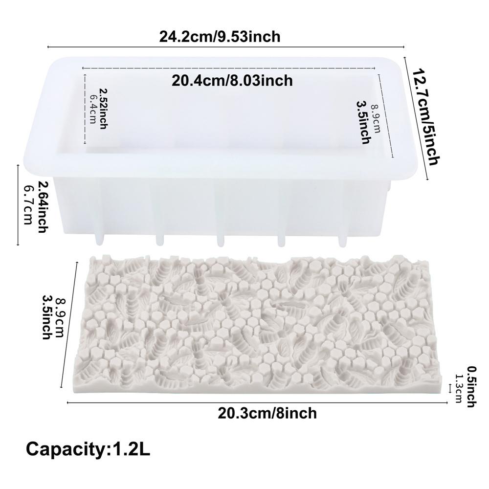 42oz Silikon-Seifenform mit 5 Acryl-Trennwänden mit Wabenmuster&Rose&Biene Silikonmatte Form DIY Handgemachte Seife Harz Handwerkswerkzeug