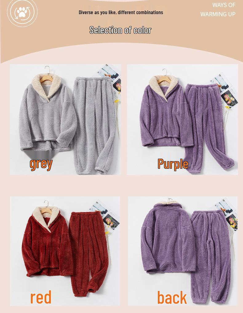 European-Size Christmas Pajamas: Plus Size Shu Cotton Fleece Long Sleeve Homewear Set