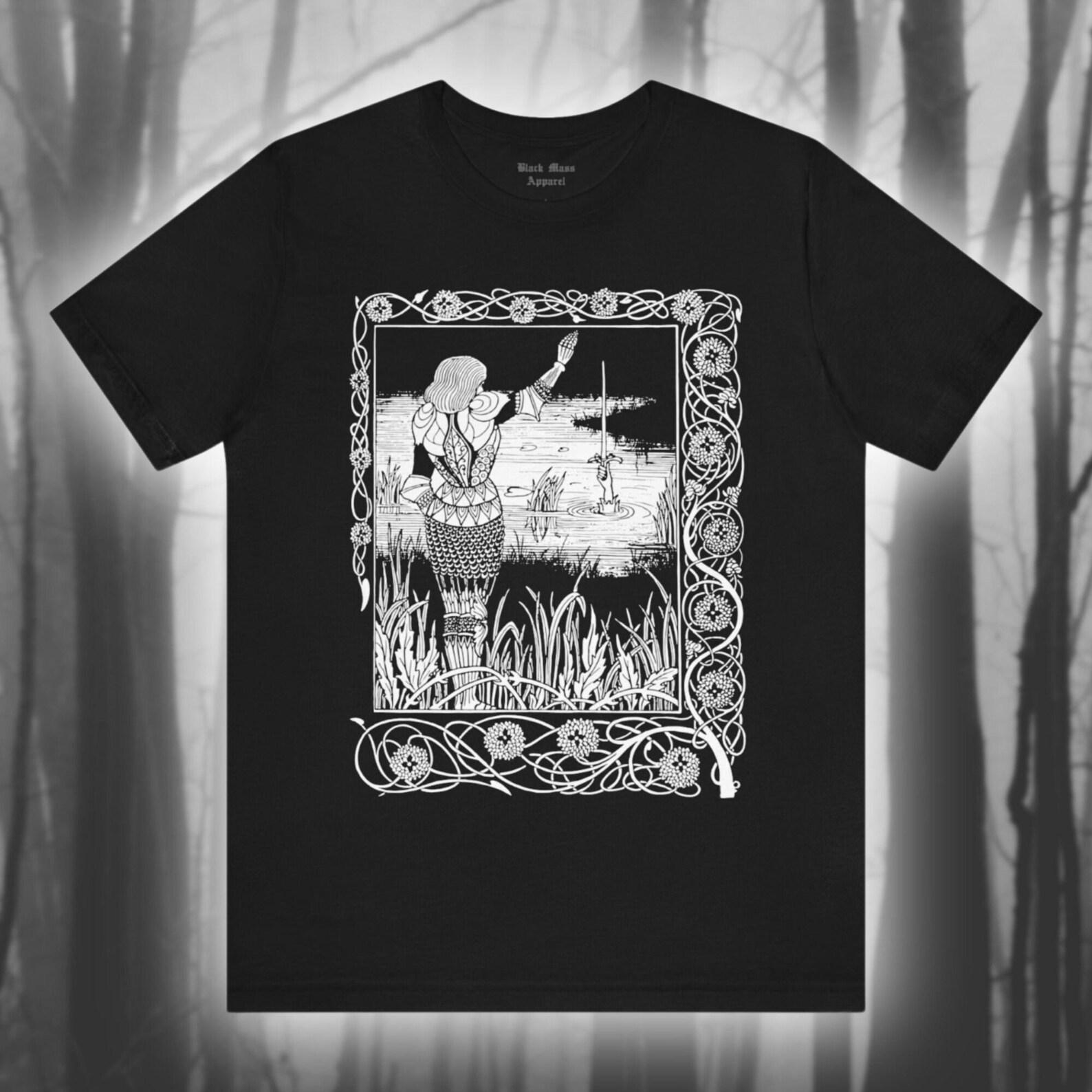 Excalibur In The Lake, Aubrey Beardsley T-Shirt, Vintage ArT-Shirt, Ink Drawing, Art Nouveau, King Arthur Unisex Jersey Short Sleeve Tee 3XL