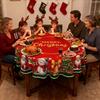 150/180cm Christmas Snowman Circular Tablecloth Vintage Polyester Red Cover Protector Christmas Tablecloth Protector Cover