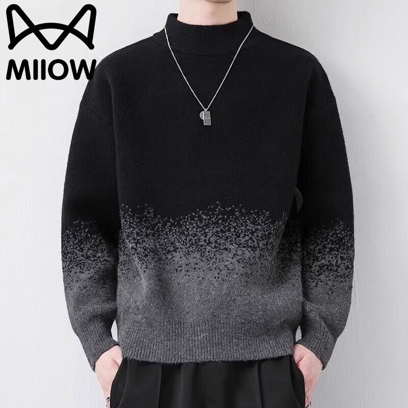 Mao Ren Men's Gradient Warm Knit Mock Neck Long Sleeve Tee