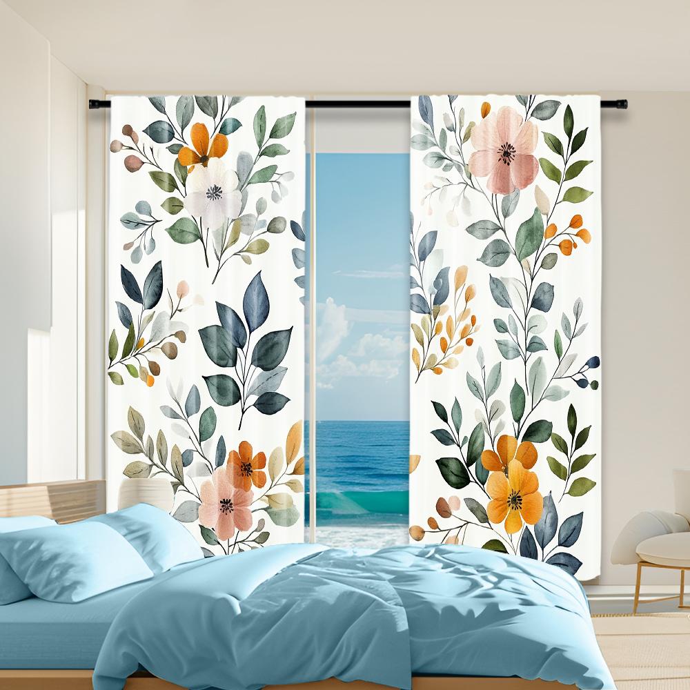 

2 pcs versatile polyester transparent curtains for home decoration Boho Floral for use in bedrooms and living rooms 100*130 Rod Pocket 1pcs