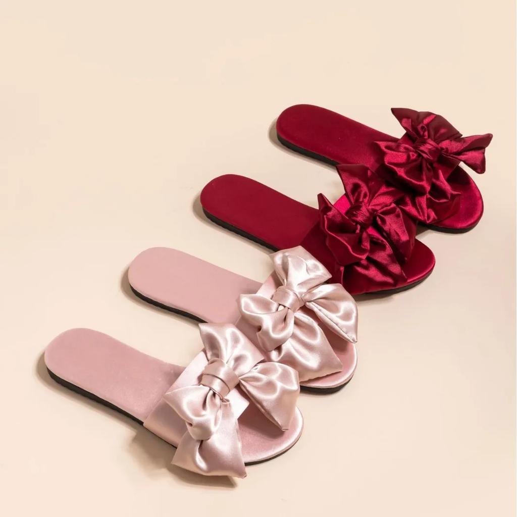 2024 Autumn New French Satin Slippers Women Indoor Home Non-slip Women Foreign Style Flip-flops