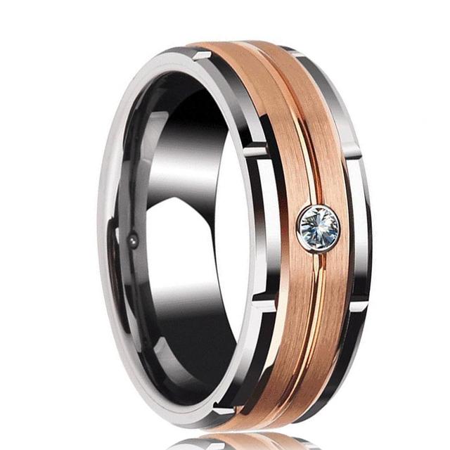 Mode 8mm Männer Rote Nut Abgeschrägte Kante Edelstahl Keltischen Drachen Ring Zirkon Inlay Rot Carbon Fiber Ring Männer hochzeit Band