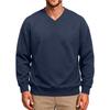Men's V-Neck Long Sleeve T-Shirt Color Casual Top with Ribbed Cuffs