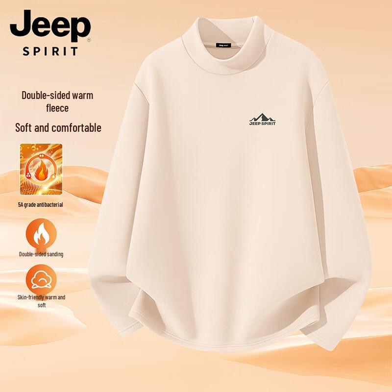 JEEP SPIRIT Men s Fleece-Lined Semi-High Collar Long Sleeve T-Shirt XL