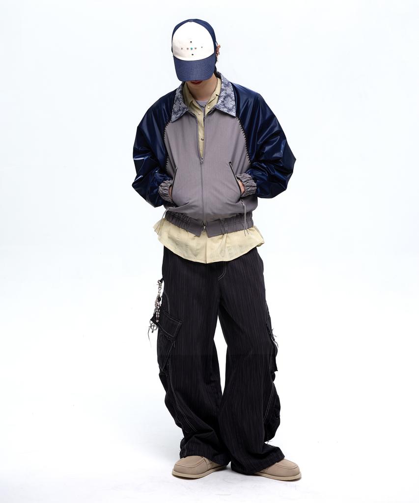 Aleseueseussi Wrinkle Mixed Stripe Cargo Pants - Black