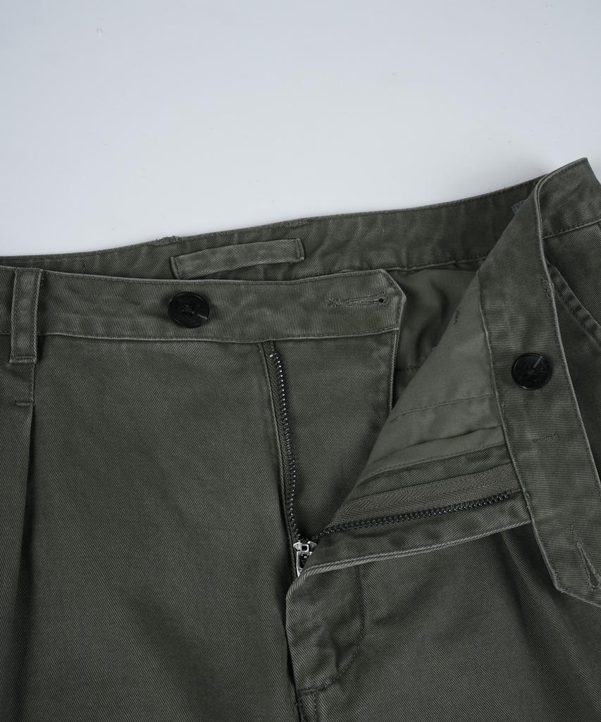 BIRBANTE Garment-Washed Twill Double-Pleat Chino Pants - Khaki