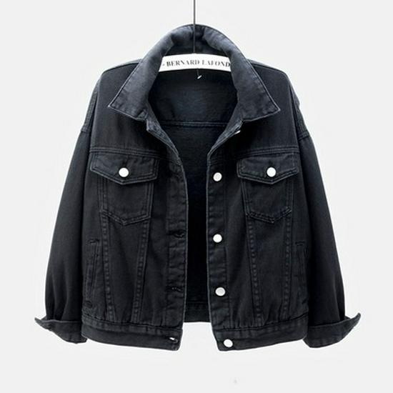 Damen Übergröße Koreanischer Stil Farbige Jeansjacke - Kurz, Lockere Passform, Langärmlig, Frühling & Herbst Kollektion