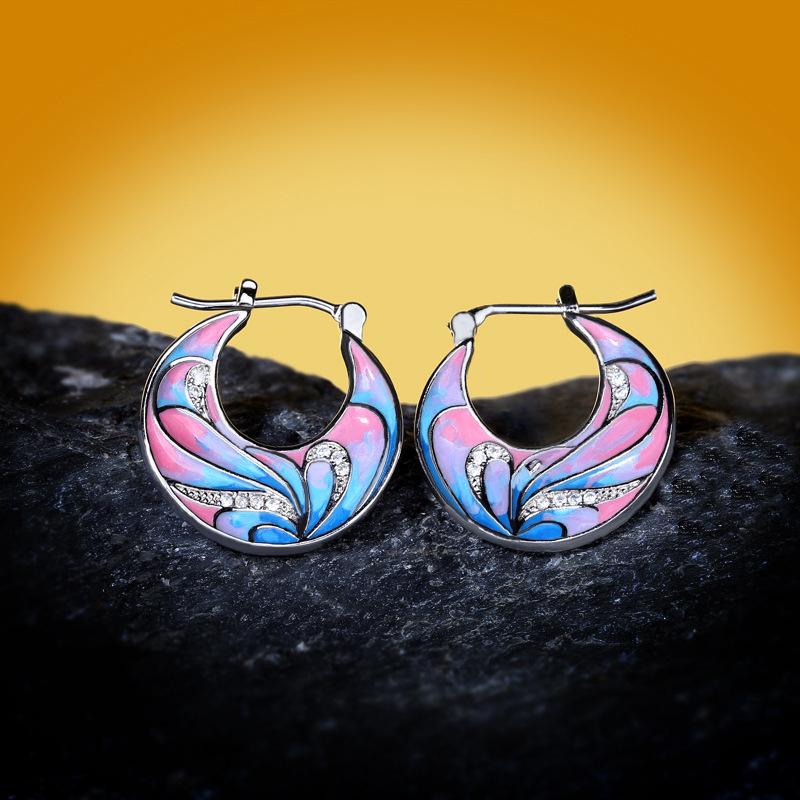 Stream Earrings Women'S 9 Silver Boutique Earrings Enamel Color Women'S Jewelry Stud Earrings