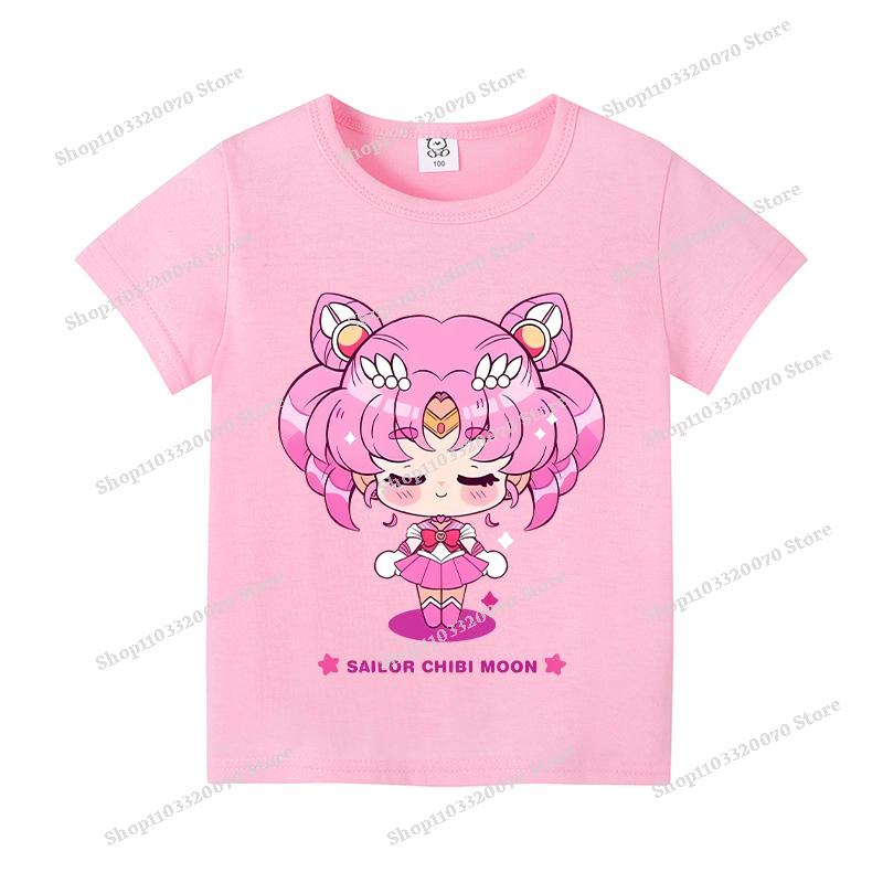 Sailors Moons Cotton T-shirt Sweet Anime Printed Girl Short Sleeve Cartoon Casual Kids Shirts Summer Child Tops