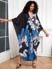 EDOLYNSA Versatile Blue Women's Kaftan Robe Light jacket Caftan Bathrobe Vacation Long Dress Hot Selling Lounge around Outfit Q1289