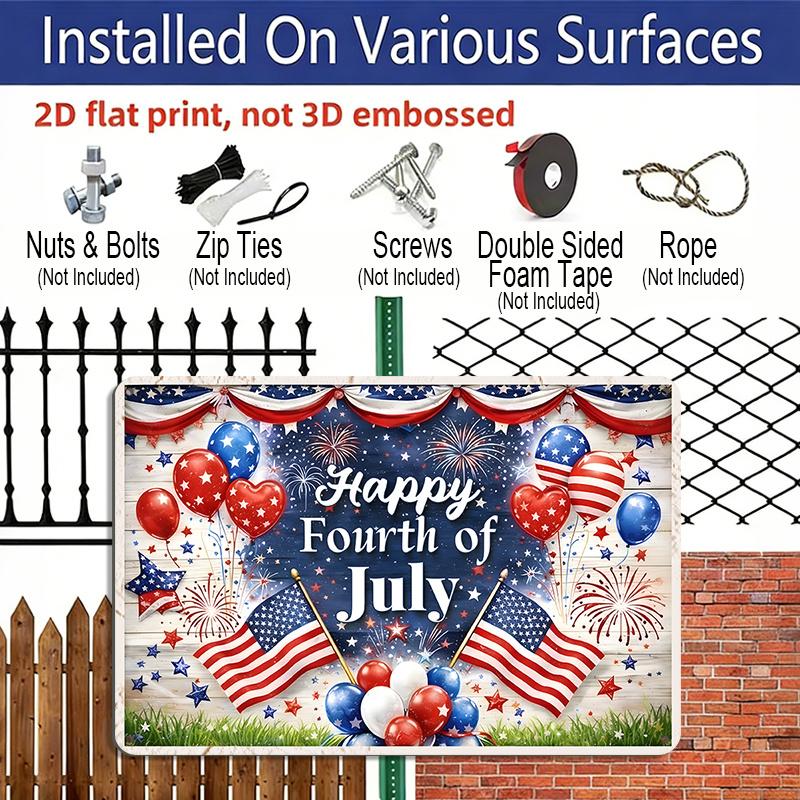 2D Flat Metal Sign for US Patriotic Fans, Vintage Happy Fourth of July Aluminum Tin Sign, Patriotic Wall Decor for Independence Day, Wall Art for Man