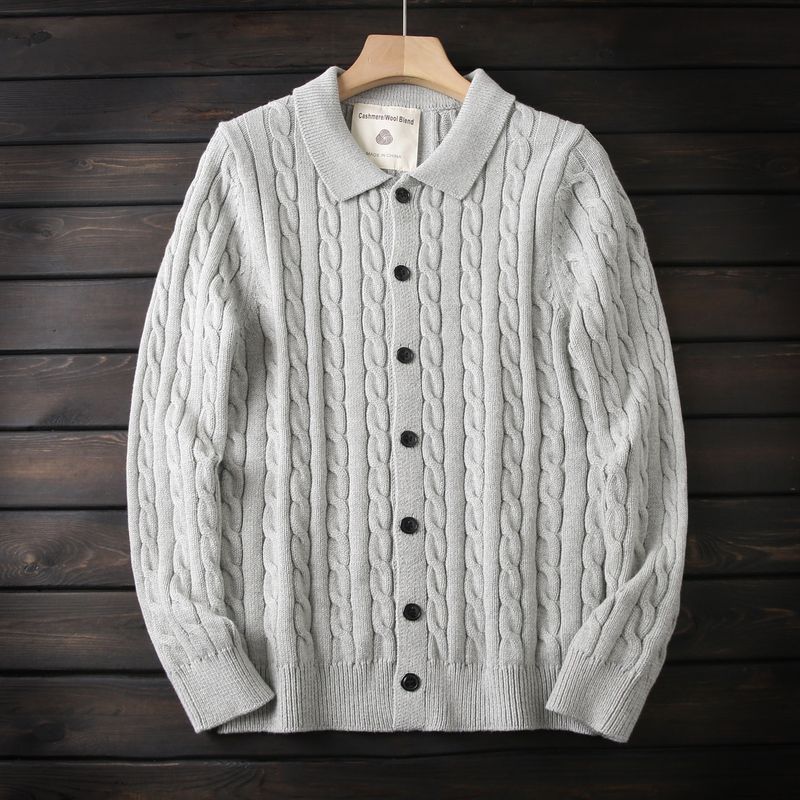 Classic Old Money Style Soft Fleece/Cotton Foreign Trade Tail Goods Men's Autumn and Winter Knit Cardigan Lapel Sweater Outerwear