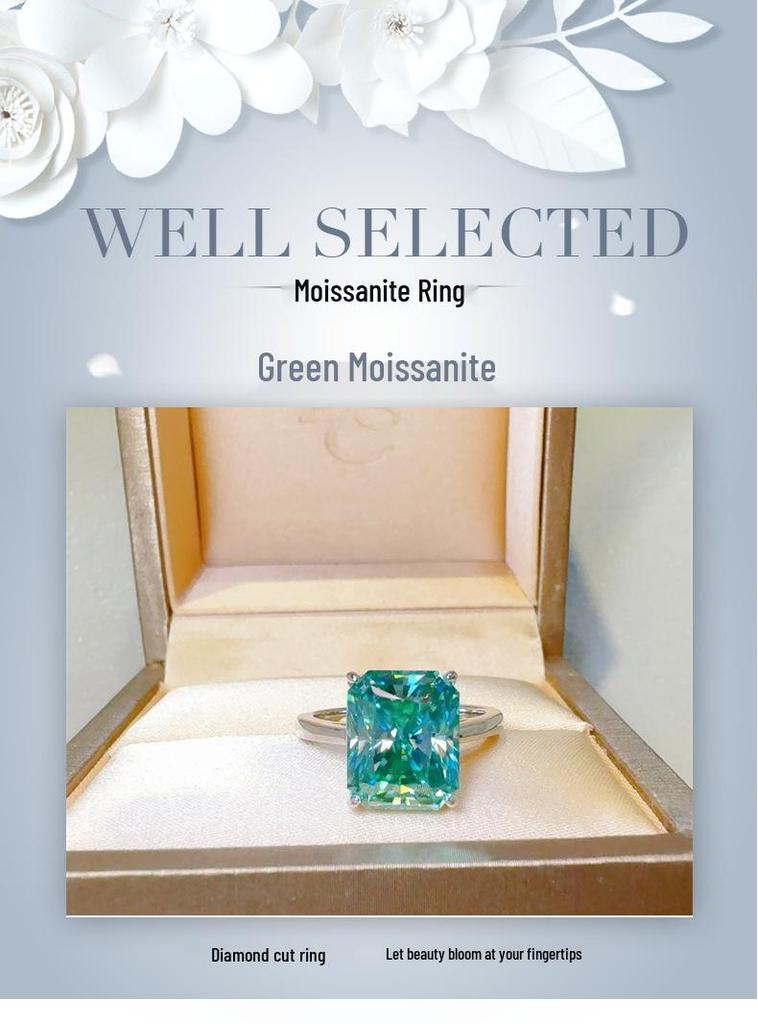 Anello Irregolare in Moissanite Verde Menta Taglio Fiore per Donna - Moda Europea e Americana