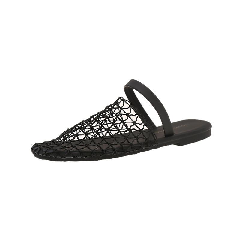 Soft Bottom One Pedal Two Wear Mesh Hollowed Out Bag Head Half Slippers Women's Outer Wear 2025 with Skirt Mary Jane Sandals Tide