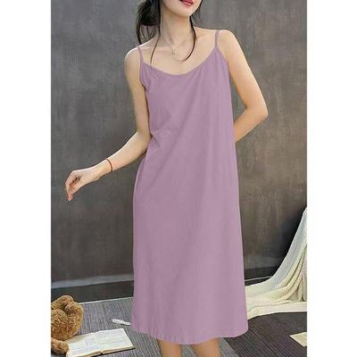 Women's Sleep Dress with Built-in Bra, Simple Camisole, Imitation Cotton, Round Neck